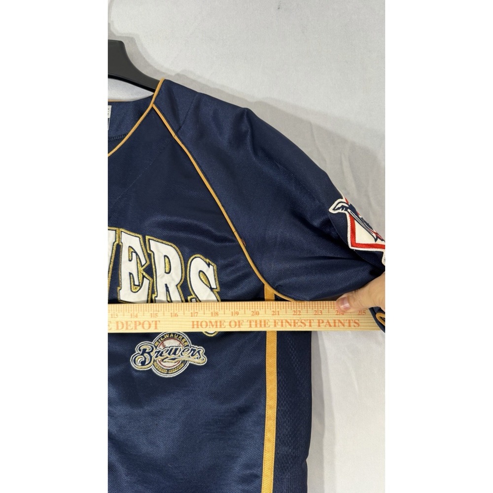 Vintage MILWAUKEE BREWERS Baseball Jersey Men's L Blue/gold True Fan Team - Picture 9 of 11